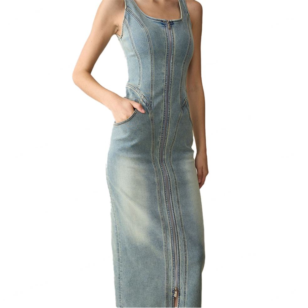 New women's retro slim-fit denim dress