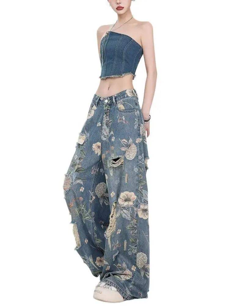 Women's Retro American Wide-Leg High-Waisted Jeans