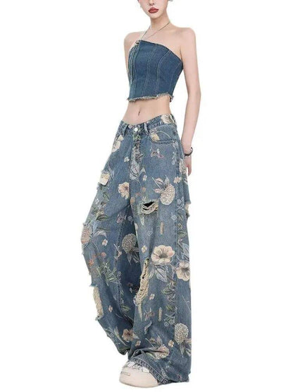 Women's Retro American Wide-Leg High-Waisted Jeans
