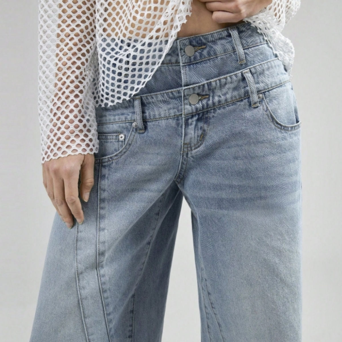 Unique design high-waisted straight leg women's jeans