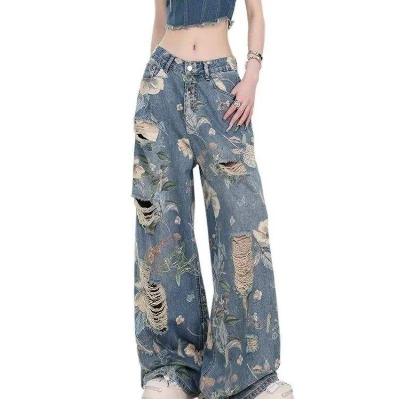 Women's Retro American Wide-Leg High-Waisted Jeans