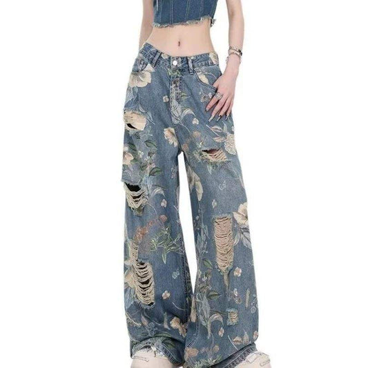Women's Retro American Wide-Leg High-Waisted Jeans