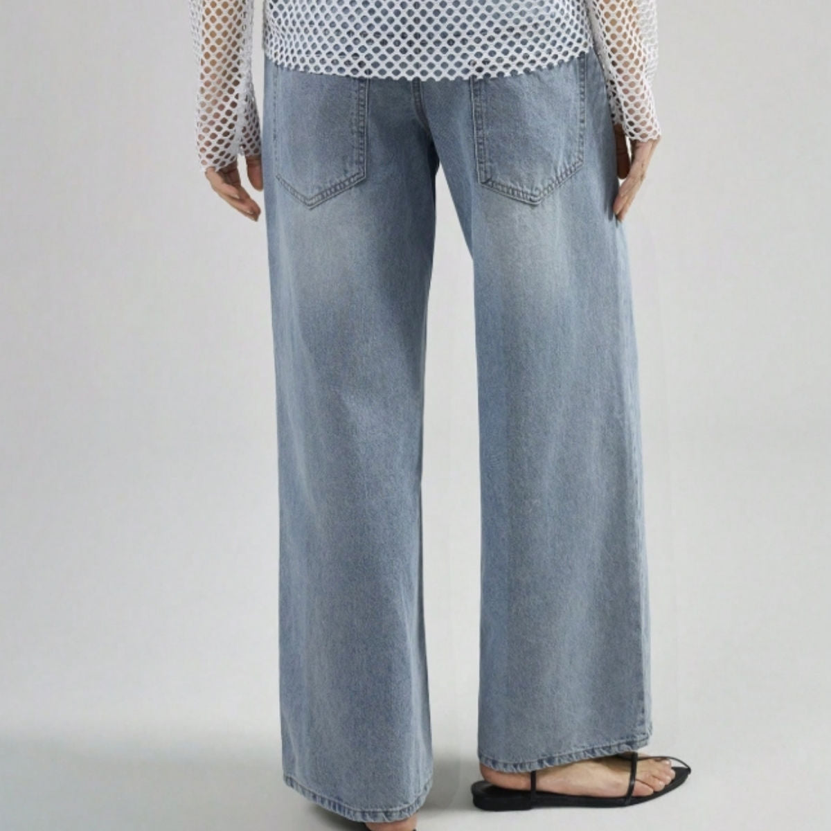 Unique design high-waisted straight leg women's jeans