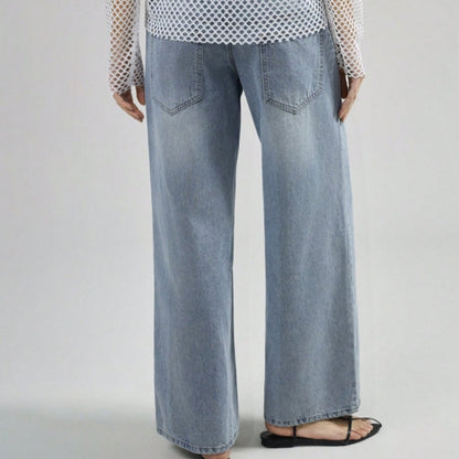 Unique design high-waisted straight leg women's jeans