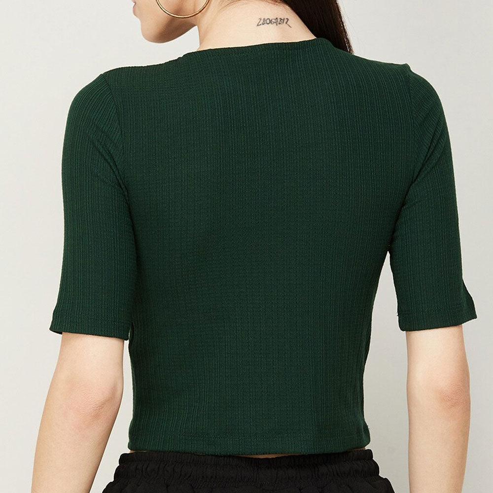 Fashionable women's dark green short-sleeved T-shirt