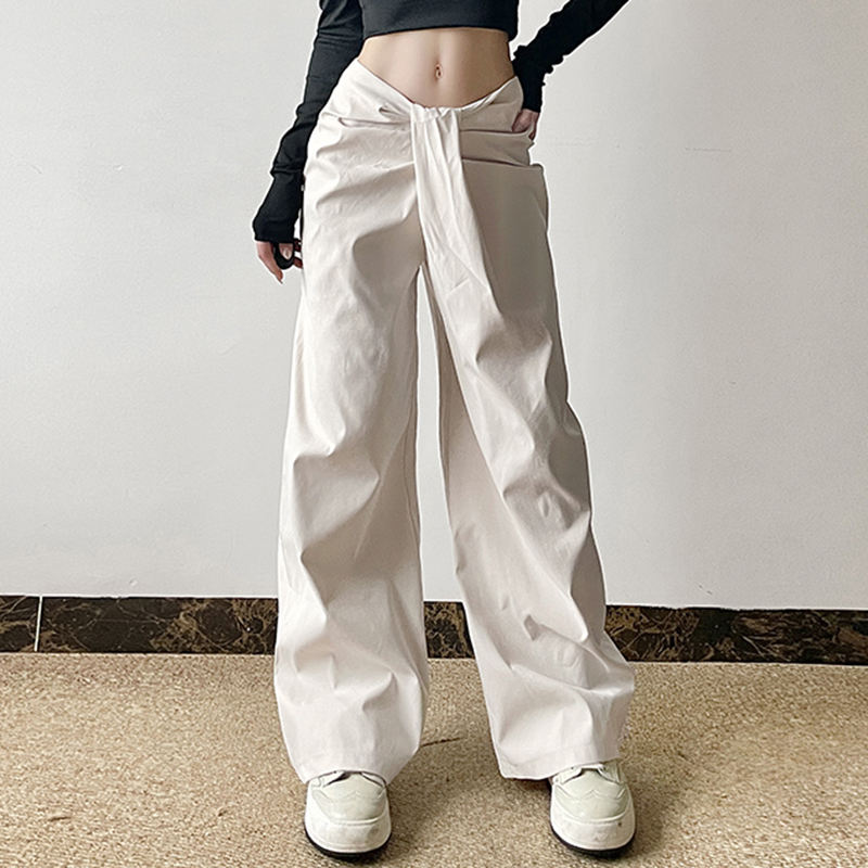 Street style wide-leg pants crossover design