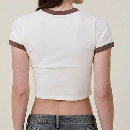 Slim-fit women's round neck T-shirt, polyester-cotton blend