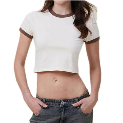 Slim-fit women's round neck T-shirt, polyester-cotton blend