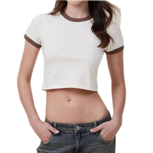 Slim-fit women's round neck T-shirt, polyester-cotton blend
