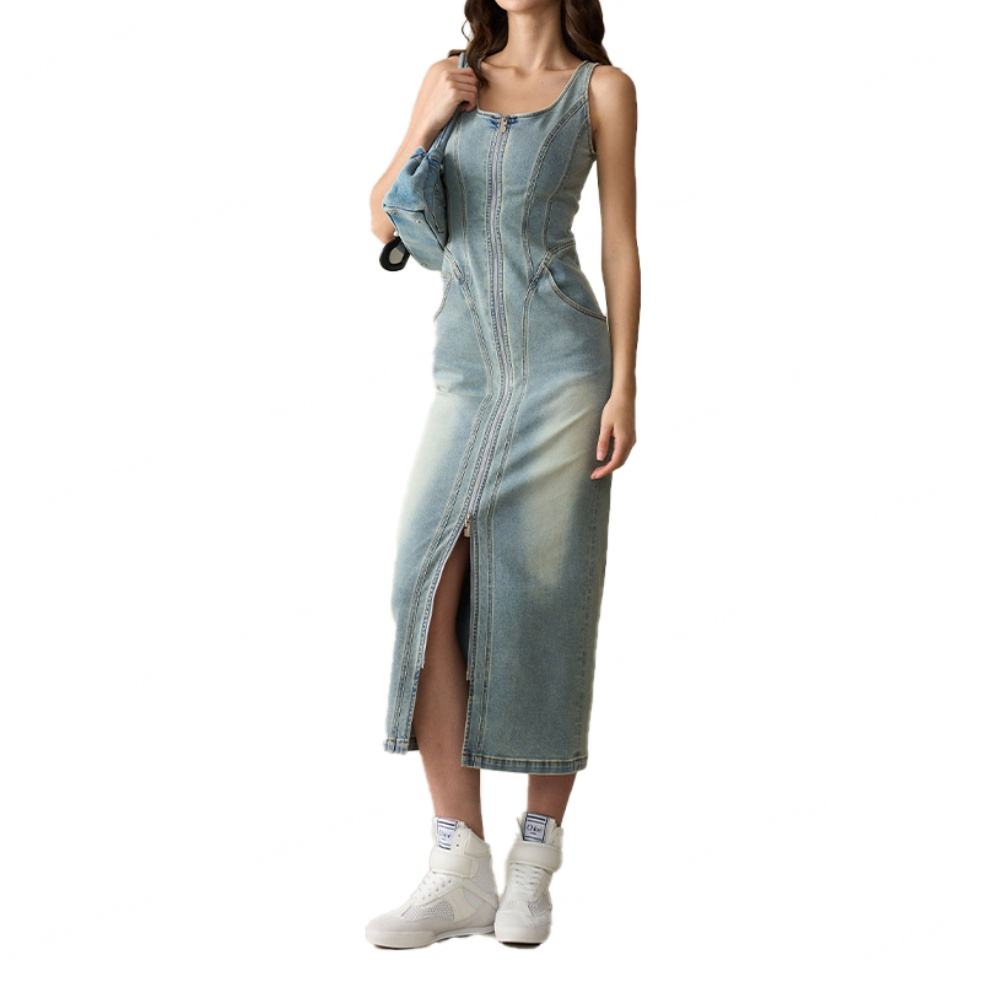 New women's retro slim-fit denim dress