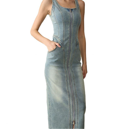 New women's retro slim-fit denim dress