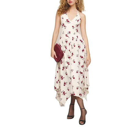 V-neck backless women's summer chiffon A-line dress