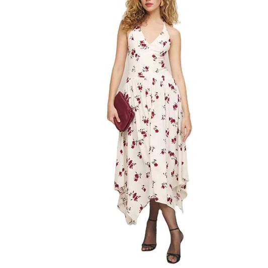 V-neck backless women's summer chiffon A-line dress