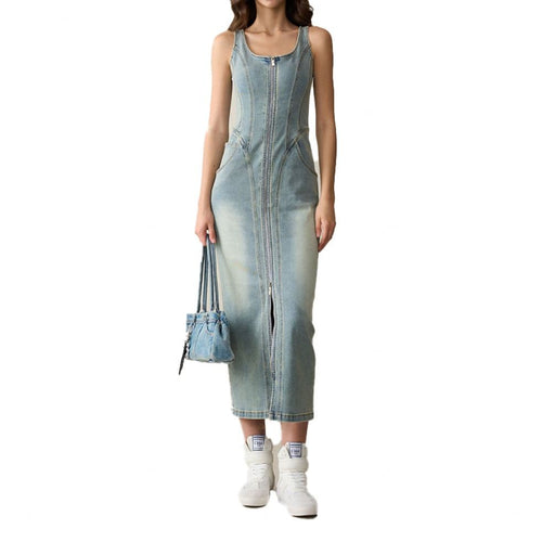 New women's retro slim-fit denim dress