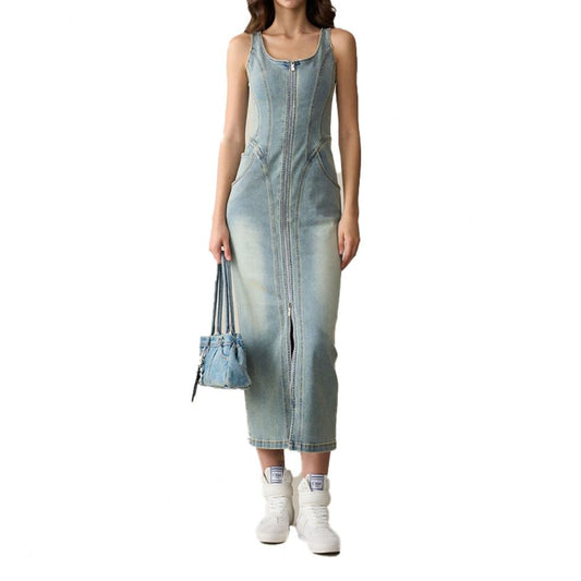 New women's retro slim-fit denim dress