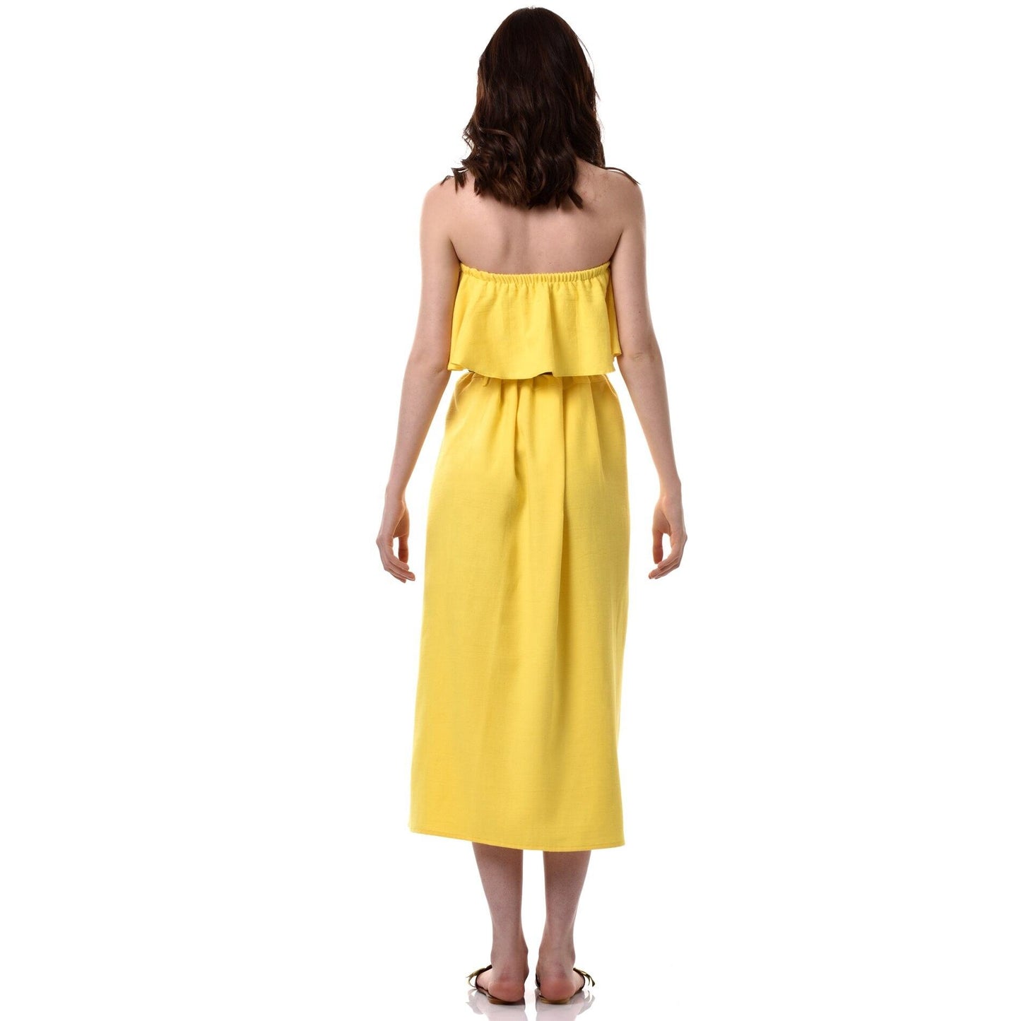 Yellow strapless summer beach maxi dress